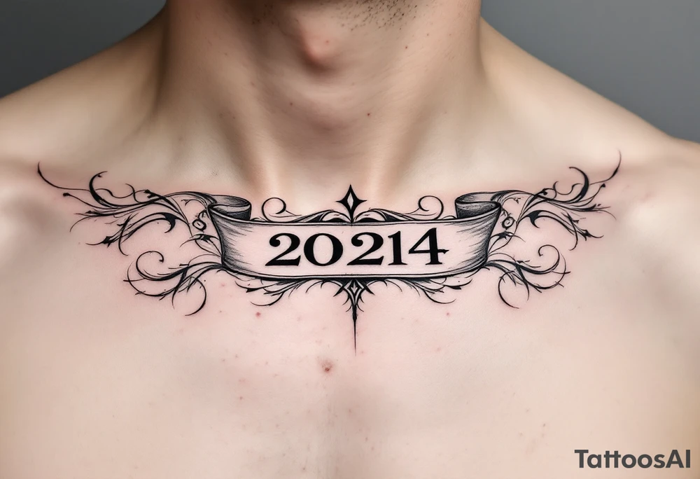 A bold black Roman numeral date across the collarbone, symbolizing a life-changing moment. tattoo idea