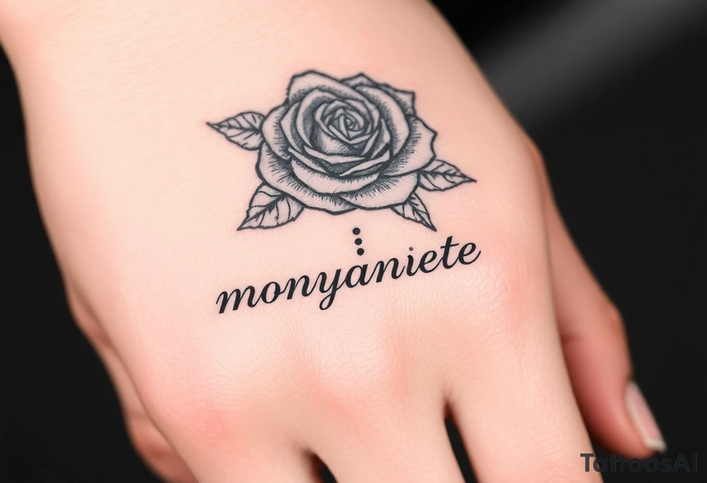 a rose seperate and a semicolon seperate from the name “monyanette” tattoo idea