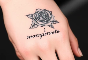 a rose seperate and a semicolon seperate from the name “monyanette” tattoo idea