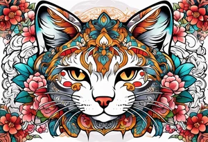 Beckoning cat with other Japanese elements tattoo idea