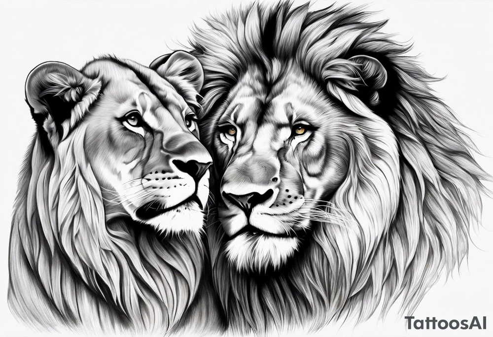 Realistic lion and lioness
bonding add the date 09/22/2012 into the fur tattoo idea