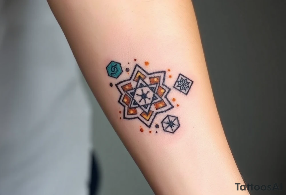 Good karma symbols inside honey combs tattoo idea