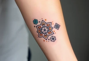 Good karma symbols inside honey combs tattoo idea