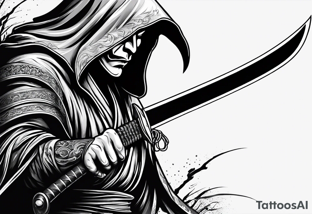 katana with grim reaper tattoo idea