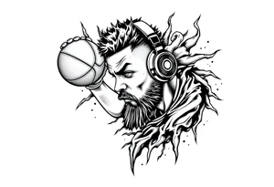 A guy dribbling a basketball with headphones on tattoo idea