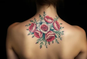 vintage bouquet of wild roses and meadow flowers with morning dew tattoo idea