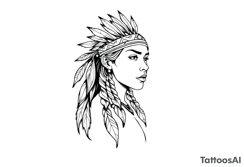 Female Native American wearing headband side pose tattoo idea