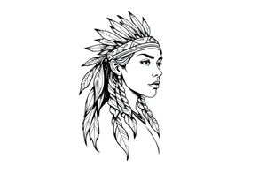 Female Native American wearing headband side pose tattoo idea