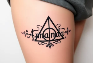 Name Amanda with Harry Potter deathly hallows tattoo idea