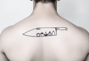 geometric fine line tattoo of a chefs knife with visual representation of the 5 tastes tattoo idea