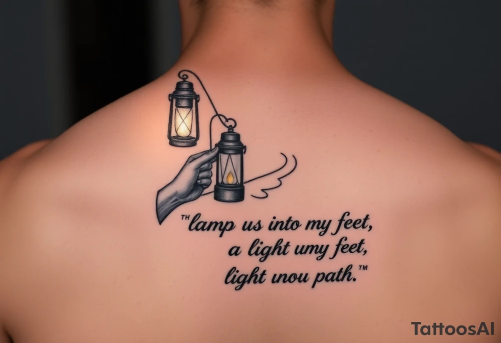 Someone holding a small lantern to light up a road with the text: "Thy word is a lamp unto my feet a light unto my path." The tattoo should be on the forearm tattoo idea