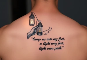 Someone holding a small lantern to light up a road with the text: "Thy word is a lamp unto my feet a light unto my path." The tattoo should be on the forearm tattoo idea