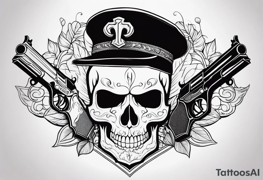 Skull, gun, bandana tattoo idea