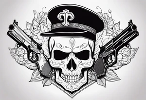 Skull, gun, bandana tattoo idea