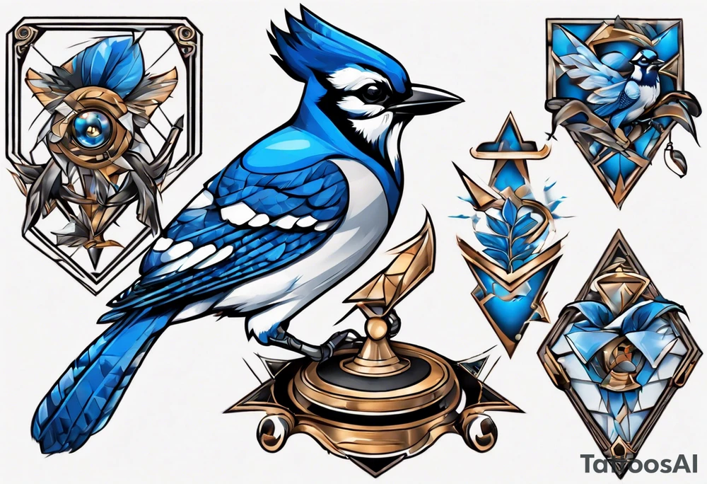 bluejay with trophy tattoo idea