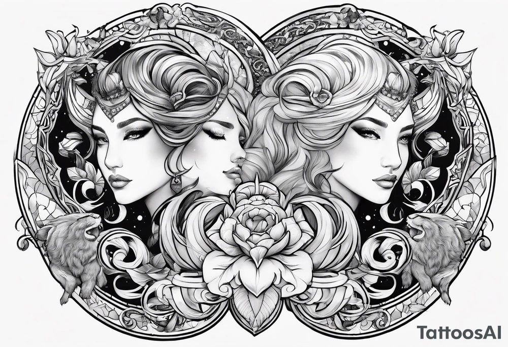 zodiacs of leo, pisces and aries tattoo idea