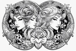 zodiacs of leo, pisces and aries tattoo idea
