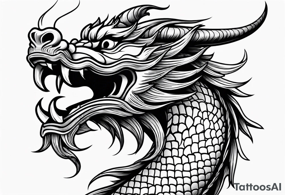 left side profile of a chinese dragon face tattoo idea