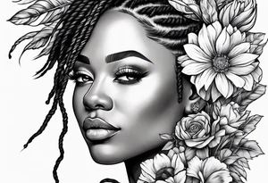 Woman with locs and flowers tattoo idea