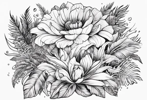 sea, flower, palm, animal tattoo idea