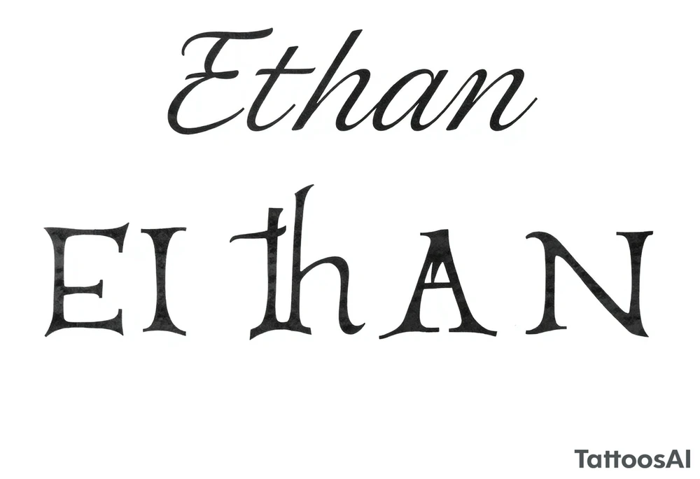 The name Ethan in different writing styles tattoo idea