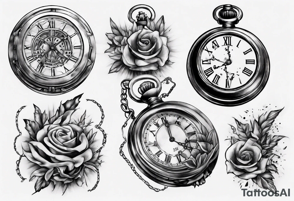 Roman numeral 4 on antient pocket watch tattoo idea