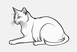 Design a simple outline tattoo of a cat stretching, embodying grace and flexibility, perfect for a subtle yet expressive design tattoo idea