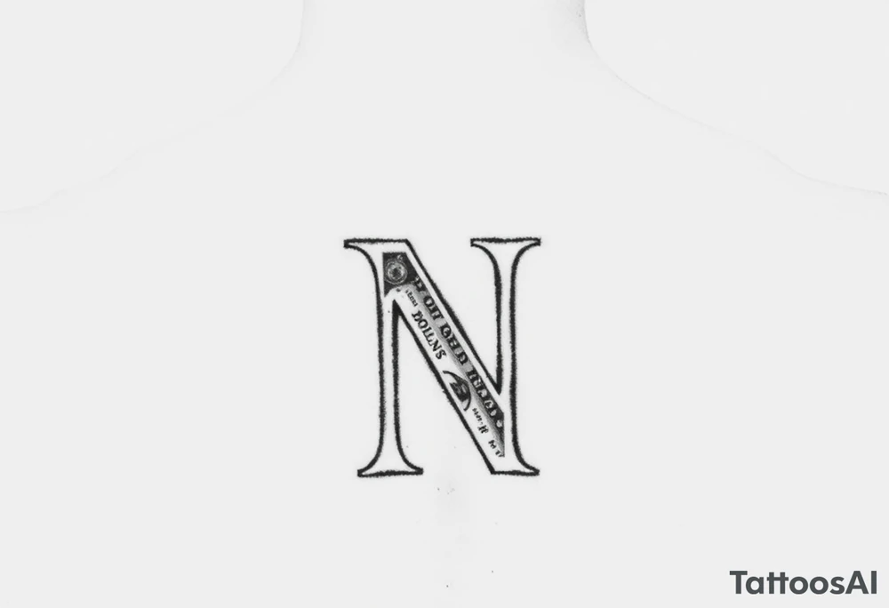 Small Letter N with a dollar bill tattoo idea