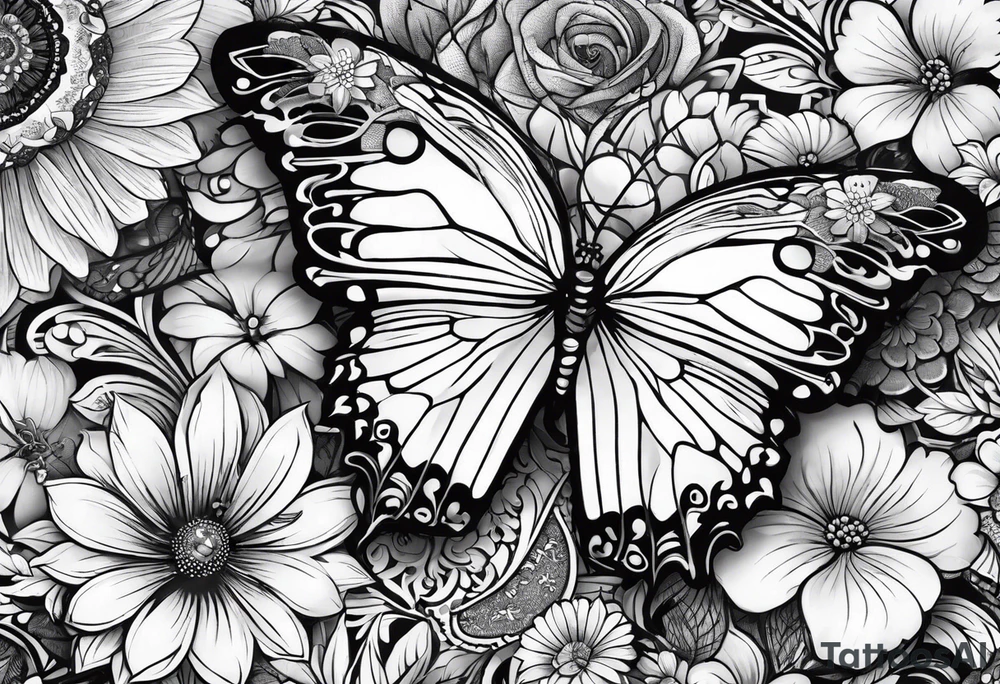 lace butterflies flowers full arm sleeve tattoo idea