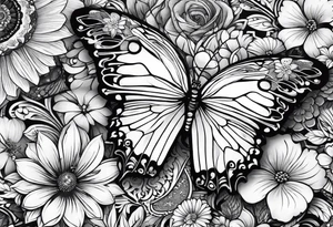 lace butterflies flowers full arm sleeve tattoo idea