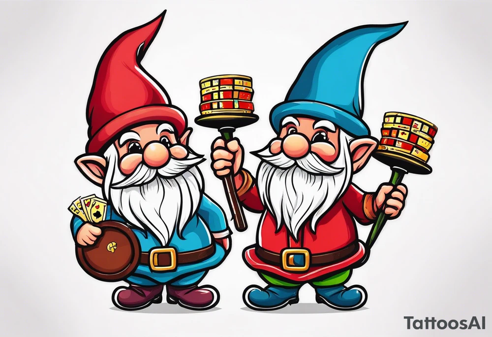 Matching tattoos gnomes with casino theme tattoo idea