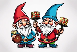 Matching tattoos gnomes with casino theme tattoo idea