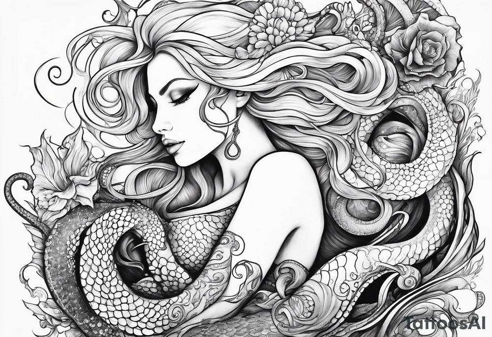 Blond mermaid with giant octopus tattoo idea