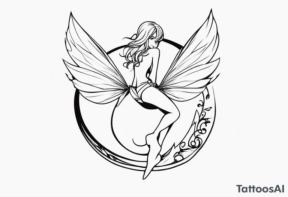 A fairy with a tail inspired by the logo of the show called Fairy Tail in a fetal position leaning in tattoo idea