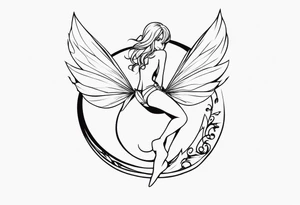 A fairy with a tail inspired by the logo of the show called Fairy Tail in a fetal position leaning in tattoo idea