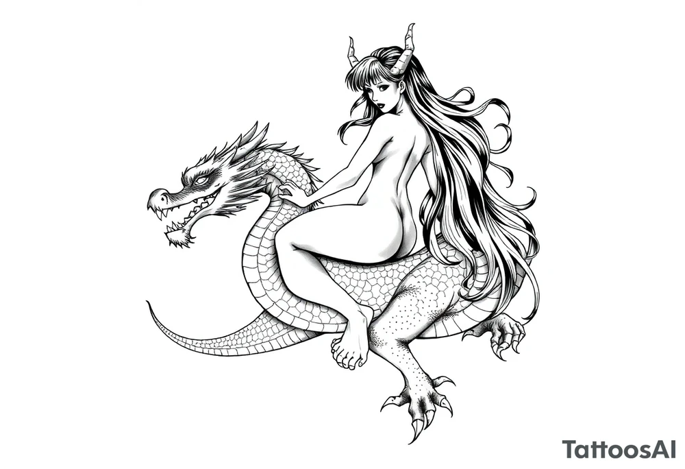 naked girl riding dragon, slut tattoo idea