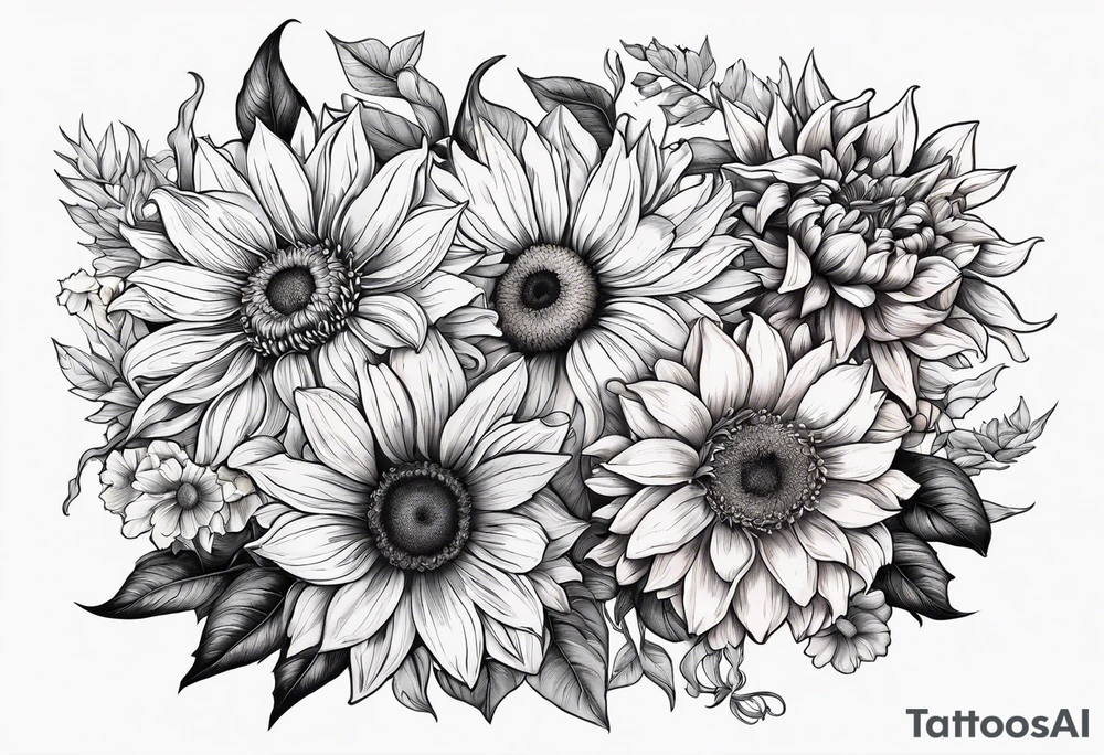 Sunflower daffodil, daisy, rose Adler, chrysanthemum, holly tattoo idea