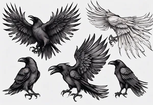 medieval black raven with wings spread tattoo idea