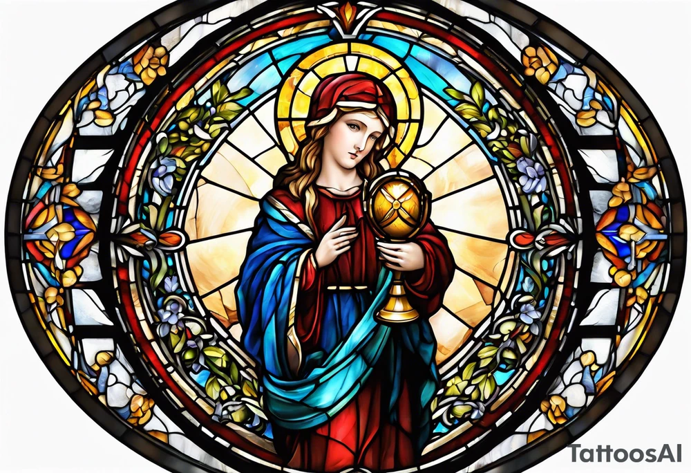 holy saint stained glass holding a chalice tattoo idea