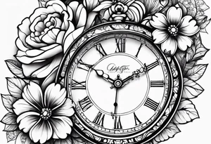 Aniya 6:51pm, Amari 4;57pm, Ameer 5:33am flower clocks teddybears half sleeve tattoo idea