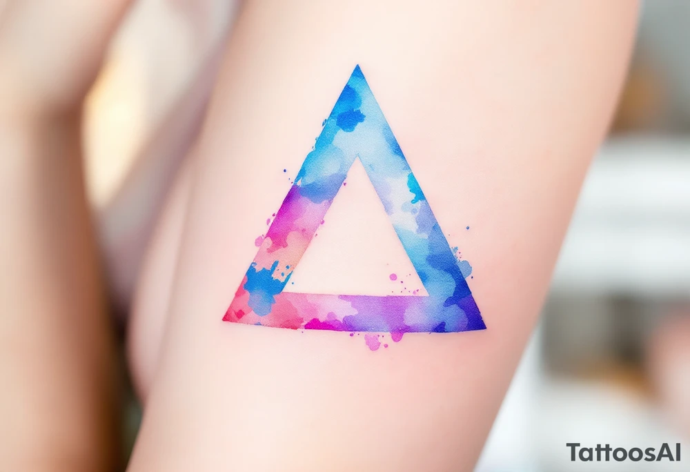 A watercolor triangle filled with splashes of blue, pink, and purple, representing creativity and fluidity. tattoo idea