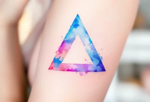 A watercolor triangle filled with splashes of blue, pink, and purple, representing creativity and fluidity. tattoo idea