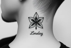 Crea un diseño significativo sobre la flor de bayahibe egipcia y que tenga el nombre escrito por de bajo del diseño el nombre de mi hermana Lorelay para la parte baja del bíceps tattoo idea