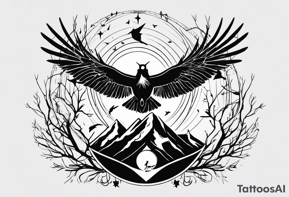 the little prince flying with birds that turn into Tris from Divergent Bird tattoo, that turns into the mockingjay, that turns into the deathly hallows symbol tattoo idea