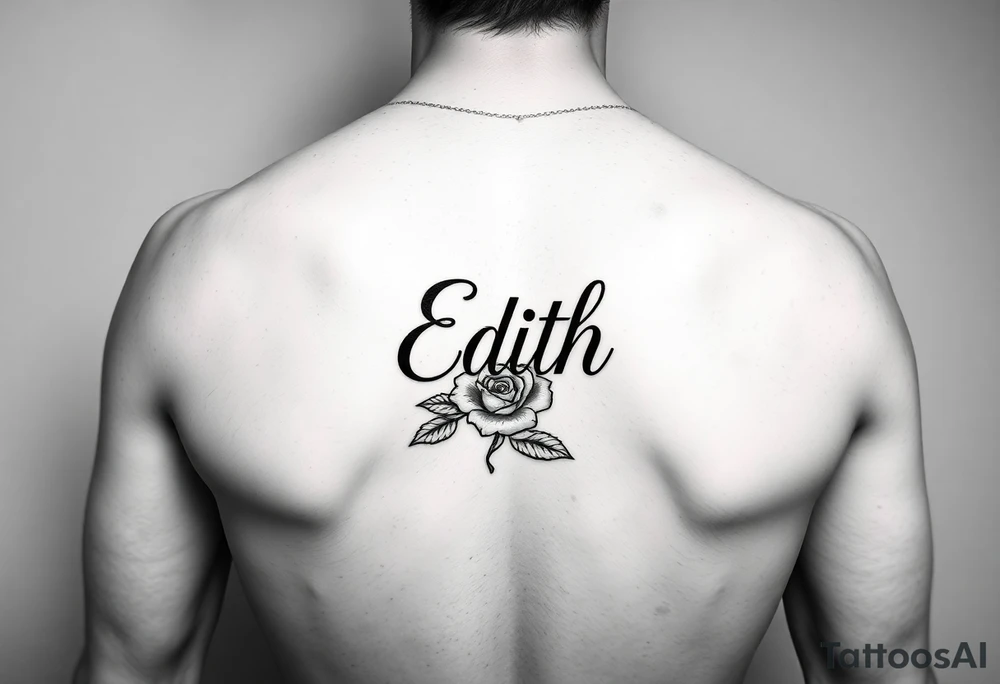 Edith tattoo with a cursive e with a rose half-sleeve tattoo idea