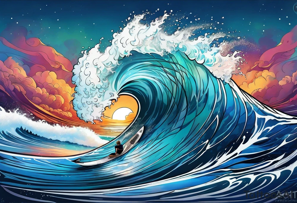 Surfing wave tattoo idea