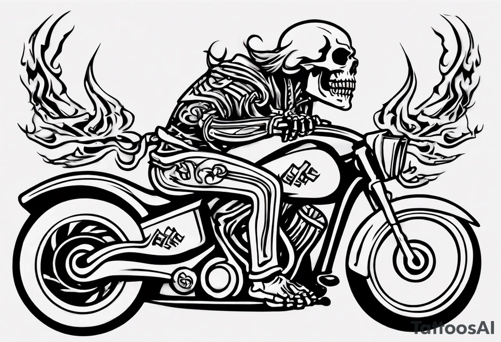 i want a tattoo of a viking skeleton riding a motorcycle with flames and I want the words “Viking Customs” incorporated into the design tattoo idea
