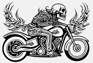 i want a tattoo of a viking skeleton riding a motorcycle with flames and I want the words “Viking Customs” incorporated into the design tattoo idea
