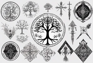 White Tree of Gondor, Geometric symbols, Nordic cross, playing cards, flowers, lord of the rings, Native American headdress, tattoo idea