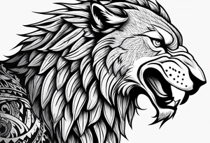 an eagle a lion and a wolf half-face tattoo idea